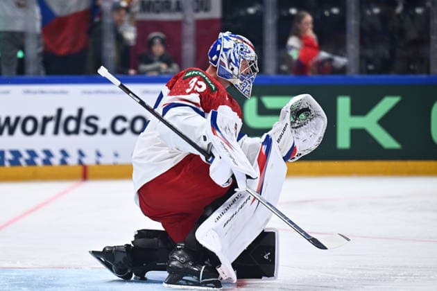 Goalkeeper Josef Korenar of Czech Republic during the IIHF World Championship, WM, Weltmeisterschaft Group B match Czech Republic vs Denmark on May 15, 2026, Fribourg, Switzerland. (CTKxPhoto RadekxPetrasek) CTKPhotoP2026051507930  CTKPhotoP2026051507930