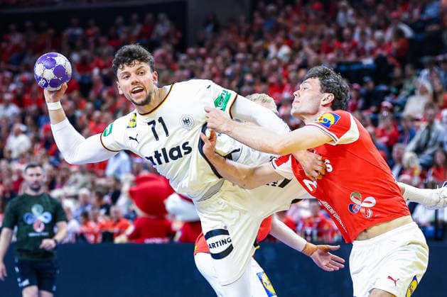 15 05 2026, xIAJx, handball, international match, test match, Denmark Germany, Royal Arena Copenhagen Marko Grgic Germany 71 Niclas Kirkelökke Denmark 3 Denmark