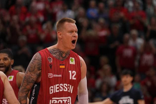 Giessen, Germany, May 15th 2026: Robin Benzing ( 12 Giessen ) during the 2. Basketball- Bundesliga Pro A Playoff match between Giessen 46ers and Hakro Merlin?s Crailsheim at Sporthalle Giessen-OST. (Julia Kneissl SPP) Copyright: xJuliaxKneisslx xSPPx Sportspressphoto_SPR147213