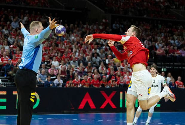 Men s Handball Denmark Germany Germany s David Späth and Denmark s Mathias Gidsel The Danish men s handball team faces Germany in a test match in Copenhagen on Friday, May 15, 2026 Photo Claus Bech Ritzau Scanpix , Copenhagen Denmark  Copyright: fotograf@clausbech.dk ClausxBechx spdk20260515-211914-L