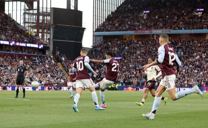Morgan Rogers of Aston Villa scores a goal to make the score 1-0 Aston Villa v Liverpool, Premier League, Football, Villa Park, Birmingham, UK - 15 May 2026Birmingham Villa Park United Kingdom EDITORIAL USE ONLY No use with unauthorised audio, video, data, fixture lists, club league logos or live services. Online in-match use limited to 120 images, no video emulation. No use in betting, games or single club league player publications. Copyright: xKieranxMcManus Shutterstockx 16876814ao