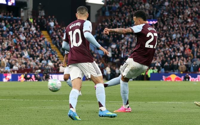 Morgan Rogers of Aston Villa scores a goal to make the score 1-0 Aston Villa v Liverpool, Premier League, Football, Villa Park, Birmingham, UK - 15 May 2026Birmingham Villa Park United Kingdom EDITORIAL USE ONLY No use with unauthorised audio, video, data, fixture lists, club league logos or live services. Online in-match use limited to 120 images, no video emulation. No use in betting, games or single club league player publications. Copyright: xKieranxMcManus Shutterstockx 16876814an