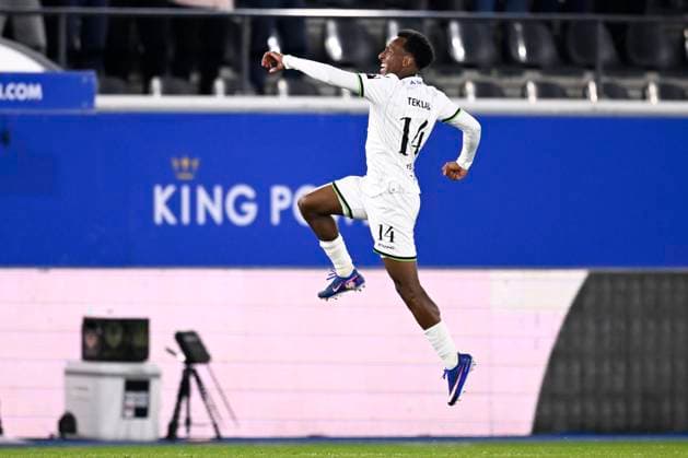OH Leuven v Royal Antwerp FC - Jupiler Pro League Europe Play-Off LEUVEN, BELGIUM - MAY 15 : Teklab Henok forward of OH Leuven celebrates after scoring a goal to make it 3-0 during the Jupiler Pro League Europe Play-Off match between OH Leuven and Royal Antwerp FC on May 15, 2026 in Leuven, Belgium, 15 05 2026 Leuven Belgium  Copyright: xTomasxSiskx