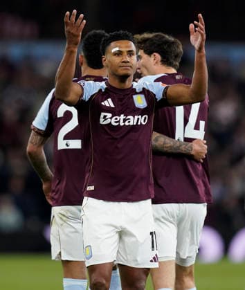 Birmingham, England, 15th May 2026. Ollie Watkins of Aston Villa celebrates after scoring the second goal during the Aston Villa vs Liverpool Premier League match at Villa Park, Birmingham. Picture credit should read: Andrew Yates Sportimage EDITORIAL USE ONLY. No use with unauthorised audio, video, data, fixture lists, club league logos or live services. Online in-match use limited to 120 images, no video emulation. No use in betting, games or single club league player publications. SPI_028_AY_ASTON_VILLA_LIVERPOOL SPI-4802-0026