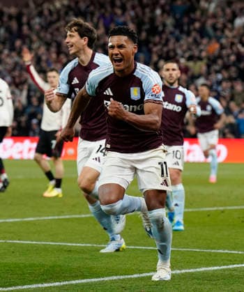 Birmingham, England, 15th May 2026. Ollie Watkins of Aston Villa celebrates after scoring the third goal during the Aston Villa vs Liverpool Premier League match at Villa Park, Birmingham. Picture credit should read: Andrew Yates Sportimage EDITORIAL USE ONLY. No use with unauthorised audio, video, data, fixture lists, club league logos or live services. Online in-match use limited to 120 images, no video emulation. No use in betting, games or single club league player publications. SPI_031_AY_ASTON_VILLA_LIVERPOOL SPI-4802-0030