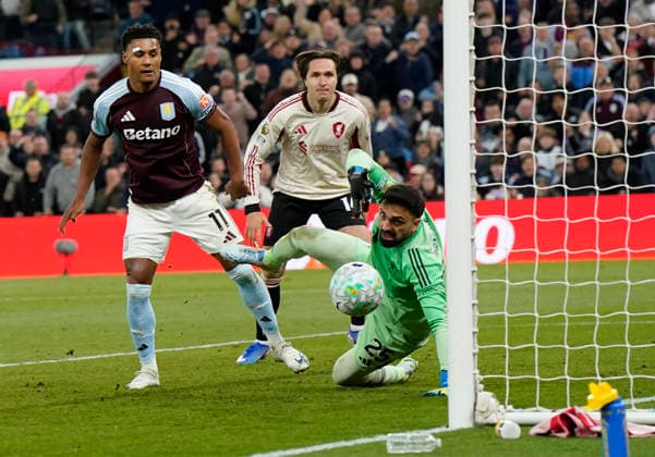 Birmingham, England, 15th May 2026. Ollie Watkins of Aston Villa scoring the third goal during the Aston Villa vs Liverpool Premier League match at Villa Park, Birmingham. Picture credit should read: Andrew Yates Sportimage EDITORIAL USE ONLY. No use with unauthorised audio, video, data, fixture lists, club league logos or live services. Online in-match use limited to 120 images, no video emulation. No use in betting, games or single club league player publications. SPI_034_AY_ASTON_VILLA_LIVERPOOL SPI-4802-0033