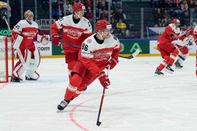Fribourg, Switzerland - May 15 : Blichfeld Joachim of Denmark in action (close up) during the 2026 IIHF Ice hockey, Eishockey World Championship, WM, Weltmeisterschaft match between Czechia and Denmark at Fribourg BCF Arena on May 15 , 2026 in Fribourg, Switzerland. Copyright: xGiuseppexVelletrix Sportspressphoto_SPR147275