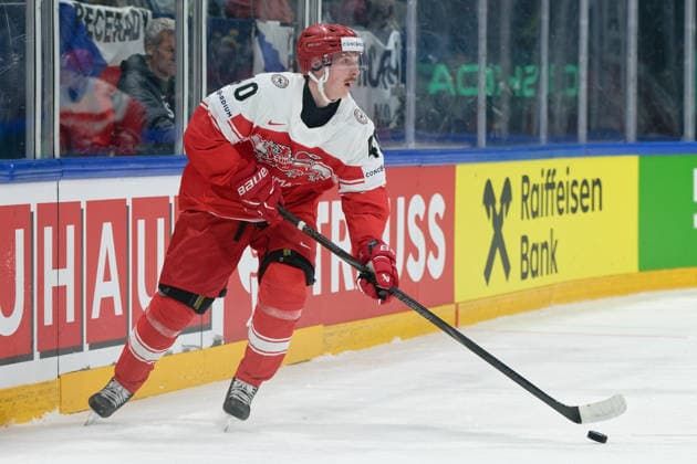 Fribourg, Switzerland - May 15 : Koch Anders of Denmark in action (close up) during the 2026 IIHF Ice hockey, Eishockey World Championship, WM, Weltmeisterschaft match between Czechia and Denmark at Fribourg BCF Arena on May 15 , 2026 in Fribourg, Switzerland. Copyright: xGiuseppexVelletrix Sportspressphoto_SPR147277