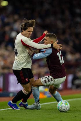 Football - FA Premier League - Aston Villa FC v Liverpool FC BIRMINGHAM, ENGLAND - Friday, May 15, 2026: Liverpool s Federico Chiesa is challenged by Aston Villa s Lucas Digne (R) during the FA Premier League match between Aston Villa FC and Liverpool FC at Villa Park. (Photo by David Rawcliffe Propaganda) BIRMINGHAM Villa Park WEST MIDLANDS ENGLAND  Copyright: xDavidxRawcliffex P2026-05-15-Aston Villa_Liverpool-88