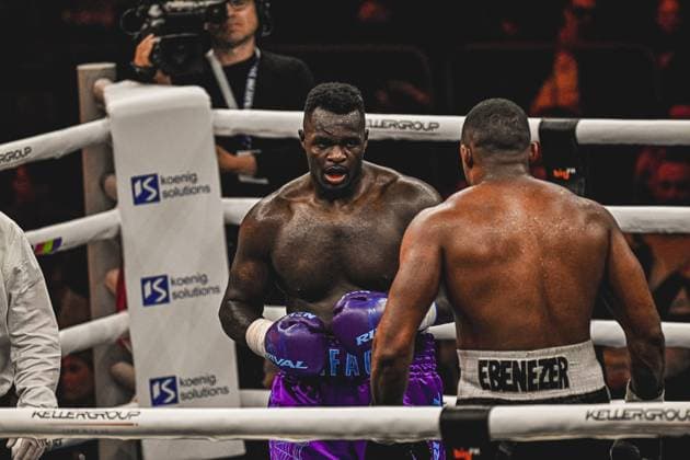 At the Ringside Zone - Night of the Heavyweights in the SAP Arena Mannheim, Nelvie Tiafack met Mateus Munhoz The photo gallery shows intense scenes of the heavyweight duel, tough exchanges and emotional moments of a top-class boxing evening in front of thousands of spectators Ringside, 15 05 2026, Mannheim, SAP Arena Copyright: xspeedshotx