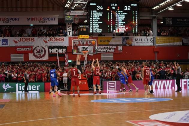 Luis Elias Figge ( 14 Giessen ) during the 2. Basketball- Bundesliga Pro A Playoff match between Giessen 46ers and Hakro Merlin?s Crailsheim at Sporthalle Giessen-OST. Copyright: xJuliaxKneisslx xSPPx Sportspressphoto_SPR147374