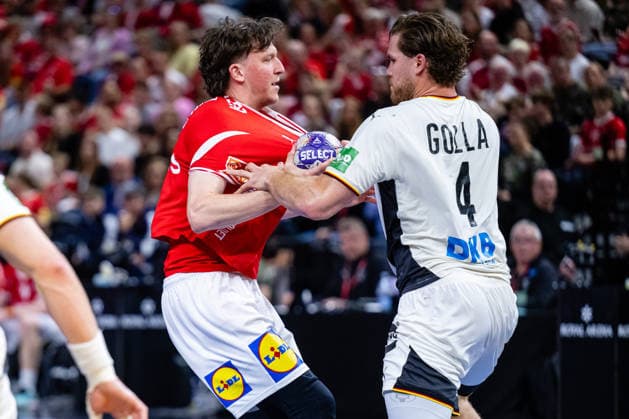 Denmark v Germany, International handball friendly, Copenhagen, Denmark Copenhagen, Denmark. 15th, May 2026. Lasse Moller (64) of Denmark and Johannes Golla (4) of Germany seen during a test match between Denmark and Germany at Royal Arena in Copenhagen. Denmark, Copenhagen  Copyright: xGonzalesxPhoto TobiasxJorgensenx