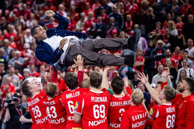 Denmark v Germany, International handball friendly, Copenhagen, Denmark Copenhagen, Denmark. 15th, May 2026. Mads Mensah Larsen retires from the national team, Nationalteam and is praised by fans and players after the test match between Denmark and Germany at Royal Arena in Copenhagen. Denmark, Copenhagen  Copyright: xGonzalesxPhoto TobiasxJorgensenx