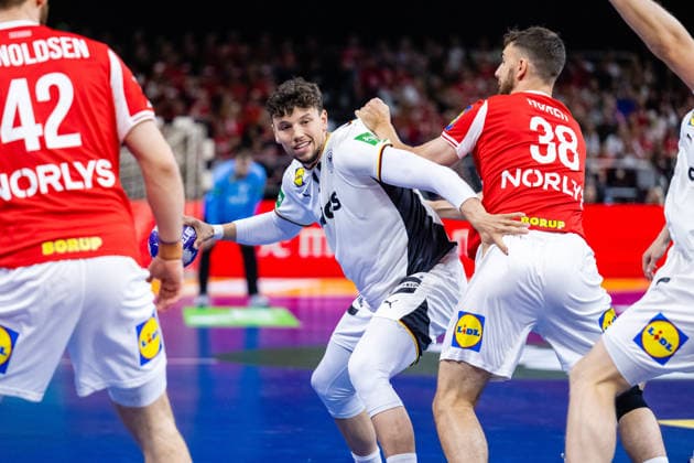 Denmark v Germany, International handball friendly, Copenhagen, Denmark Copenhagen, Denmark. 15th, May 2026. Marko Grgic (71) of Germany and Mads Hoxer (38) of Denmark seen during a test match between Denmark and Germany at Royal Arena in Copenhagen. Denmark, Copenhagen  Copyright: xGonzalesxPhoto TobiasxJorgensenx