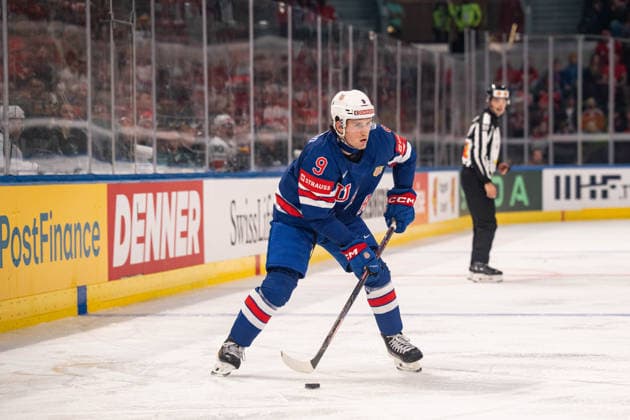 ZURICH, ZURICH - MAY 15: Ryan Leonard of USA during the 2026 IIHF World Championship, WM, Weltmeisterschaft Group A match between Switzerland and USA at Swiss Life Arena on May 15, 2026 in Zurich, Zurich, Switzerland. Copyright: xLivioxBaeriswylx xSPPx Sportspressphoto_SPR147423
