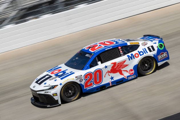 DOVER, DE - MAY 15: Christopher Bell ( 20 Joe Gibbs Racing Mobil 1 Toyota) on track during practice for Sunday™s NASCAR, Motorsport, USA Cup Series All-Star Race on May 15, 2026, at Dover Motor Speedway in Dover, DE. (Photo by David Hahn Icon Sportswire) AUTO: MAY 15 NASCAR Cup Series All-Star Race EDITORIAL USE ONLY Icon260515014