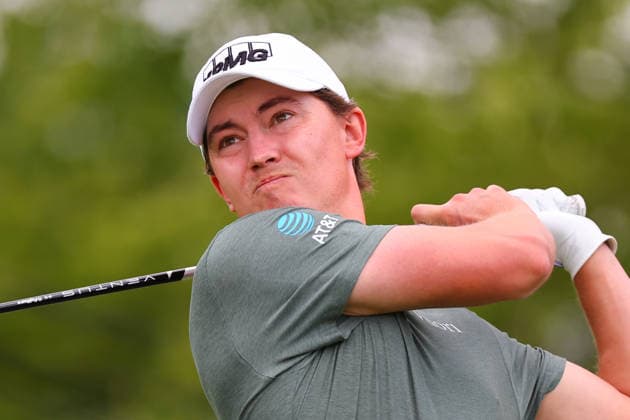 NEWTON SQUARE, PA - MAY 15: Maverick McNealy of the United States tees off at the tenth tee during Round 2 of the 2026 PGA, Golf Herren Championship on May 15, 2026 at Aronimink Golf Club in Newtown Square, Pennsylvania. (Photo by Rich Graessle Icon Sportswire) GOLF: MAY 15 PGA PGA Championship EDITORIAL USE ONLY Icon260515256312