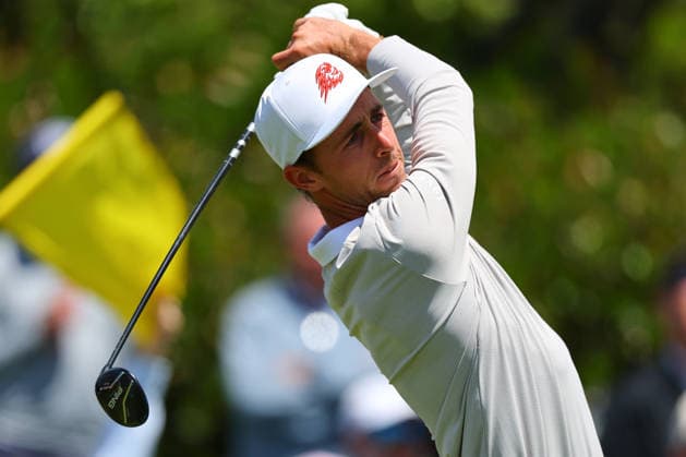 NEWTON SQUARE, PA - MAY 15: David Puig of Spain tees off at the first tee during Round 2 of the 2026 PGA, Golf Herren Championship on May 15, 2026 at Aronimink Golf Club in Newtown Square, Pennsylvania. (Photo by Rich Graessle Icon Sportswire) GOLF: MAY 15 PGA PGA Championship EDITORIAL USE ONLY Icon260515256652