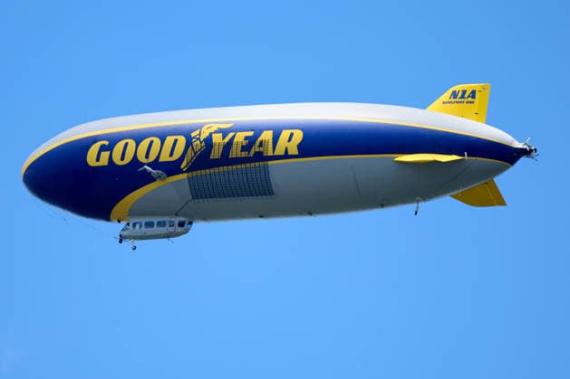 NEWTON SQUARE, PA - MAY 15: A general view of the GoodYear Blimp as it circles the course during Round 2 of the 2026 PGA, Golf Herren Championship on May 15, 2026 at Aronimink Golf Club in Newtown Square, Pennsylvania. (Photo by Rich Graessle Icon Sportswire) GOLF: MAY 15 PGA PGA Championship EDITORIAL USE ONLY Icon260515256722