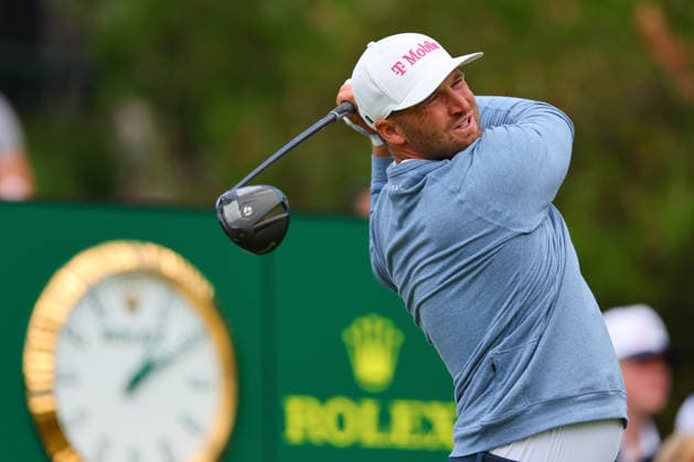 NEWTON SQUARE, PA - MAY 15: Wyndham Clark of the United States tees off at the first tee during Round 2 of the 2026 PGA, Golf Herren Championship on May 15, 2026 at Aronimink Golf Club in Newtown Square, Pennsylvania. (Photo by Rich Graessle Icon Sportswire) GOLF: MAY 15 PGA PGA Championship EDITORIAL USE ONLY Icon260515257002