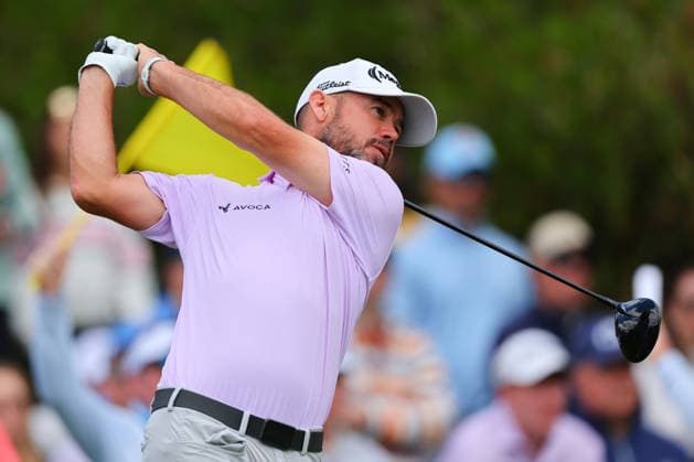 NEWTON SQUARE, PA - MAY 15: Brian Harman of the United States tees off at the first tee during Round 2 of the 2026 PGA, Golf Herren Championship on May 15, 2026 at Aronimink Golf Club in Newtown Square, Pennsylvania. (Photo by Rich Graessle Icon Sportswire) GOLF: MAY 15 PGA PGA Championship EDITORIAL USE ONLY Icon260515257072