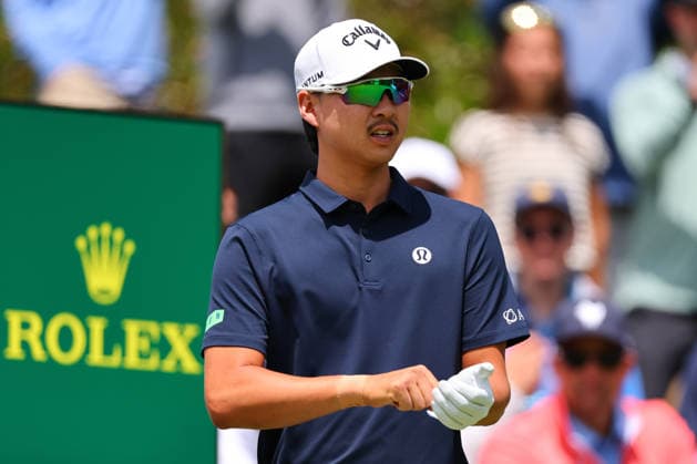 NEWTON SQUARE, PA - MAY 15: Min Woo Lee of Australia tees off at the first tee during Round 2 of the 2026 PGA, Golf Herren Championship on May 15, 2026 at Aronimink Golf Club in Newtown Square, Pennsylvania. (Photo by Rich Graessle Icon Sportswire) GOLF: MAY 15 PGA PGA Championship EDITORIAL USE ONLY Icon260515257132