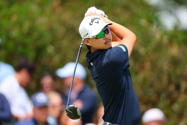 NEWTON SQUARE, PA - MAY 15: Min Woo Lee of Australia tees off at the first tee during Round 2 of the 2026 PGA, Golf Herren Championship on May 15, 2026 at Aronimink Golf Club in Newtown Square, Pennsylvania. (Photo by Rich Graessle Icon Sportswire) GOLF: MAY 15 PGA PGA Championship EDITORIAL USE ONLY Icon260515257152