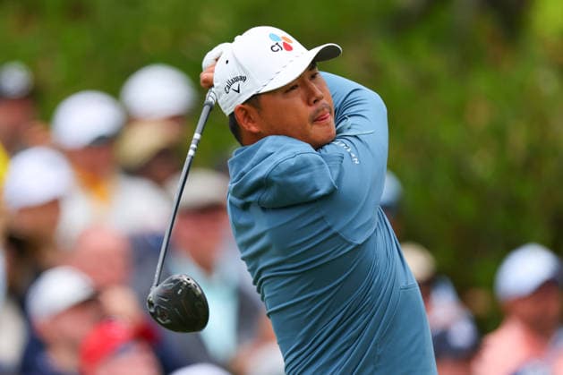 NEWTON SQUARE, PA - MAY 15: Si Woo Kim of the Republic of Korea tees off at the first tee during Round 2 of the 2026 PGA, Golf Herren Championship on May 15, 2026 at Aronimink Golf Club in Newtown Square, Pennsylvania. (Photo by Rich Graessle Icon Sportswire) GOLF: MAY 15 PGA PGA Championship EDITORIAL USE ONLY Icon260515257222