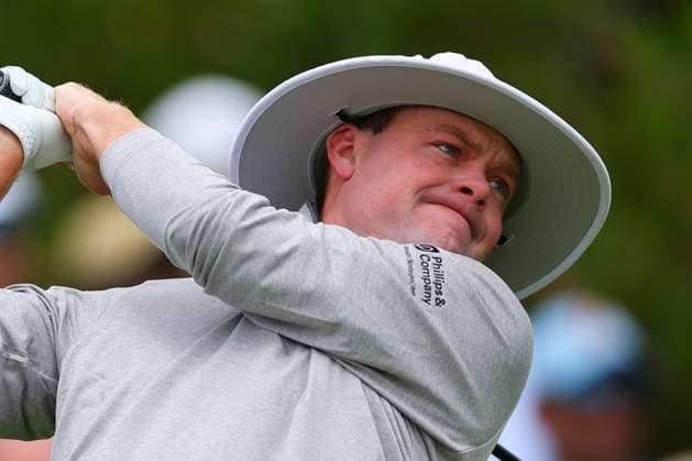 NEWTON SQUARE, PA - MAY 15: Joe Highsmith of the United States tees off at the first tee during Round 2 of the 2026 PGA, Golf Herren Championship on May 15, 2026 at Aronimink Golf Club in Newtown Square, Pennsylvania. (Photo by Rich Graessle Icon Sportswire) GOLF: MAY 15 PGA PGA Championship EDITORIAL USE ONLY Icon260515257282