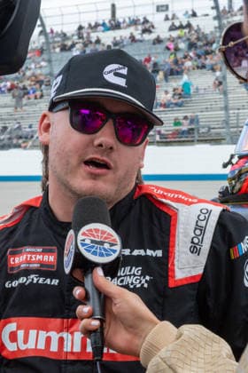 DOVER, DE - MAY 15: Brenden Queen ( 12 Kaulig Racing Cummins RAM) talks to the media prior to the start of the NASCAR, Motorsport, USA CRAFTSMAN Truck Series ECOSAVE 200 on May 15, 2026, at Dover Motor Speedway in Dover, DE. (Photo by David Hahn Icon Sportswire) AUTO: MAY 15 NASCAR CRAFTSMAN Truck Series ECOSAVE 200 EDITORIAL USE ONLY Icon260515015