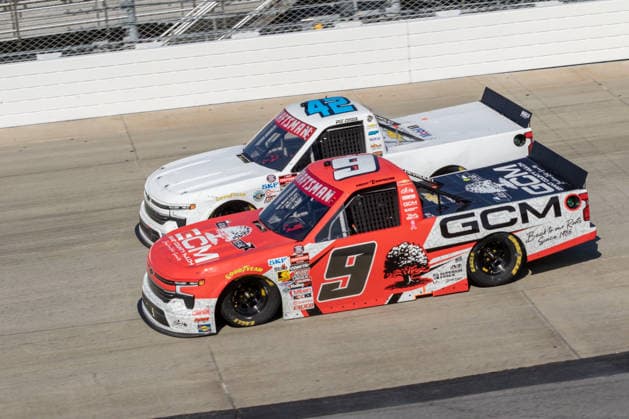 DOVER, DE - MAY 15: Grant Enfinger ( 9 CR7 Motorsports Grant County Mulch Chevrolet) races Parker Eatmon ( 42 Niece Motorsports Niece Motorsports Chevrolet) during the NASCAR, Motorsport, USA CRAFTSMAN Truck Series ECOSAVE 200 on May 15, 2026, at Dover Motor Speedway in Dover, DE. (Photo by David Hahn Icon Sportswire) AUTO: MAY 15 NASCAR CRAFTSMAN Truck Series ECOSAVE 200 EDITORIAL USE ONLY Icon260515017