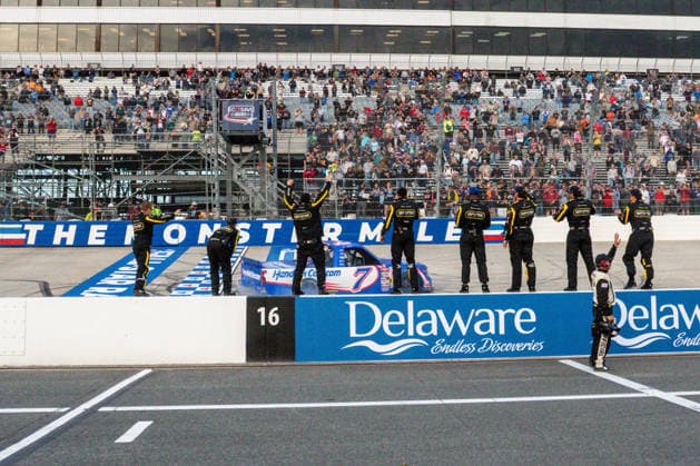 DOVER, DE - MAY 15: Kyle Busch ( 7 Spire Motorsports HendrickCars.com Chevrolet) celebrates with a burnout after winning the NASCAR, Motorsport, USA CRAFTSMAN Truck Series ECOSAVE 200 on May 15, 2026, at Dover Motor Speedway in Dover, DE. (Photo by David Hahn Icon Sportswire) AUTO: MAY 15 NASCAR CRAFTSMAN Truck Series ECOSAVE 200 EDITORIAL USE ONLY Icon260515024