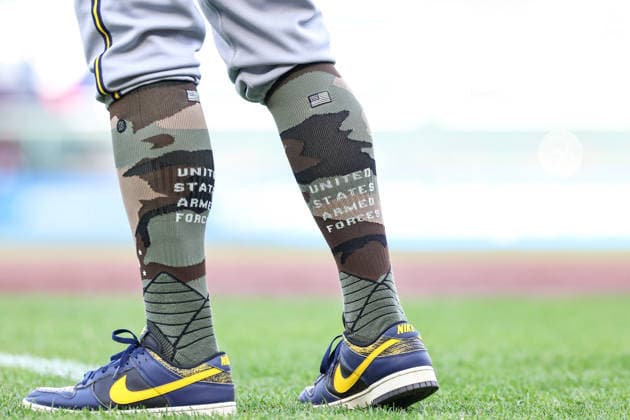 May 15th, 2026: United States Armed Forces socks worn by Milwaukee Brewers first base coach Spencer Allen (67) during a MLB, Baseball Herren, USA Baseball game between the Milwaukee Brewers and the Minnesota Twins at Target Field in Minneapolis, Minnesota. CSM Minneapolis USA - ZUMAc04_ 20260515_zma_c04_014 Copyright: xStevenxGarciax