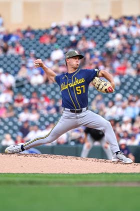 May 15th, 2026: Milwaukee Brewers starting pitcher Coleman Crow (57) pitches in the first inning during a MLB, Baseball Herren, USA Baseball game between the Milwaukee Brewers and the Minnesota Twins at Target Field in Minneapolis, Minnesota. CSM MLB 2026: Brewers Vs Twins MAY 15  - ZUMAc04_ 20260515_zma_c04_022 Copyright: xStevenxGarciax