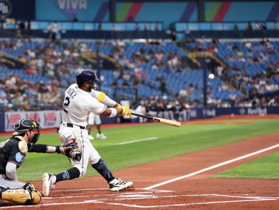 May 15, 2026, U.S.: Tampa Bay Rays designated hitter YANDY DoÂAZ (2) this a home run during the first inning against the Miami Marlins. The Tampa Bay Rays hosted the Miami Marlins at Tropicana Field in St. Petersburg, FL. MLB, Baseball Herren, USA 2026: Miami Marlins At Tampa Bay Rays  - ZUMAm299 20260515_znp_m299_003 Copyright: xTaylorxMcFeex