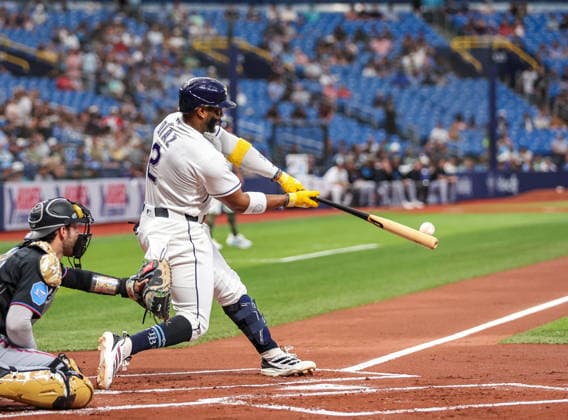 May 15, 2026, U.S.: Tampa Bay Rays designated hitter YANDY DoÂAZ (2) this a home run during the first inning against the Miami Marlins. The Tampa Bay Rays hosted the Miami Marlins at Tropicana Field in St. Petersburg, FL. MLB, Baseball Herren, USA 2026: Miami Marlins At Tampa Bay Rays  - ZUMAm299 20260515_znp_m299_005 Copyright: xTaylorxMcFeex