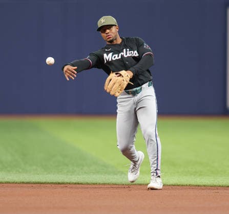 May 15, 2026, U.S.: Miami Marlins shortstop OTTO LOPEZ (6) throws the ball to first base after a ground ball against the Tampa Bay Rays. The Tampa Bay Rays hosted the Miami Marlins at Tropicana Field in St. Petersburg, FL. MLB, Baseball Herren, USA 2026: Miami Marlins At Tampa Bay Rays  - ZUMAm299 20260515_znp_m299_010 Copyright: xTaylorxMcFeex