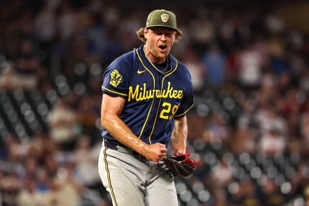 May 15th, 2026: Milwaukee Brewers pitcher Trevor Megill (29) celebrates the win in the ninth inning during a MLB, Baseball Herren, USA Baseball game between the Milwaukee Brewers and the Minnesota Twins at Target Field in Minneapolis, Minnesota. CSM MLB 2026: Brewers Vs Twins MAY 15  - ZUMAc04_ 20260515_zma_c04_049 Copyright: xStevenxGarciax