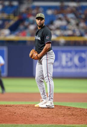 May 15, 2026, U.S.: Miami Marlins pitcher MICHAEL PETERSEN (49) on the mound in relief during a game against the Tampa Bay Rays. The Tampa Bay Rays hosted the Miami Marlins at Tropicana Field in St. Petersburg, FL. MLB, Baseball Herren, USA 2026: Miami Marlins 2:7 Tampa Bay Rays  - ZUMAm299 20260515_znp_m299_024 Copyright: xTaylorxMcFeex
