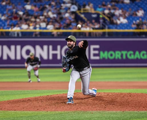 May 15, 2026, U.S.: Miami Marlins pitcher ANDREW NARDI (43) pitching in relief against the Tampa Bay Rays. The Tampa Bay Rays hosted the Miami Marlins at Tropicana Field in St. Petersburg, FL. U.S. - ZUMAm299 20260515_znp_m299_015 Copyright: xTaylorxMcFeex