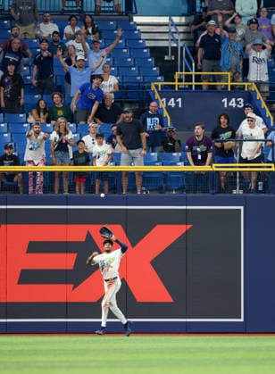 May 15, 2026, U.S.: Tampa Bay Rays left fielder CHANDLER SIMPSON (14) catches a fly ball in left field for the final out against the Miami Marlins. The Tampa Bay Rays hosted the Miami Marlins at Tropicana Field in St. Petersburg, FL. U.S. - ZUMAm299 20260515_znp_m299_027 Copyright: xTaylorxMcFeex