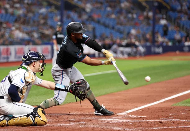 May 15, 2026, U.S.: Miami Marlins shortstop OTTO LOPEZ (6) at bat against the Tampa Bay Rays. The Tampa Bay Rays hosted the Miami Marlins at Tropicana Field in St. Petersburg, FL. U.S. - ZUMAm299 20260515_znp_m299_031 Copyright: xTaylorxMcFeex