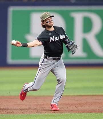 May 15, 2026, U.S.: Miami Marlins third baseman CONNOR NORBY (1) throws to first base after fielding a ground ball against the Tampa Bay Rays. The Tampa Bay Rays hosted the Miami Marlins at Tropicana Field in St. Petersburg, FL. U.S. - ZUMAm299 20260515_znp_m299_032 Copyright: xTaylorxMcFeex
