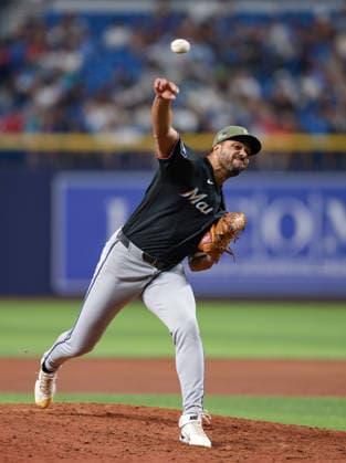 May 15, 2026, U.S.: Miami Marlins pitcher MICHAEL PETERSEN (49) pitching during a game against the Tampa Bay Rays. The Tampa Bay Rays hosted the Miami Marlins at Tropicana Field in St. Petersburg, FL. U.S. - ZUMAm299 20260515_znp_m299_034 Copyright: xTaylorxMcFeex