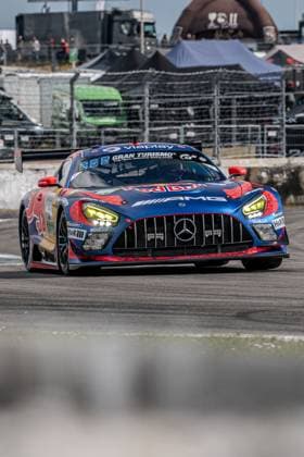 The Mercedes AMG GT3 with the starting number 91 from Reiter Engineering rolls towards the camera on the Nürburgring The vehicle wears a striking blue Red Bull livery with Spider Man motif and is provided with sponsors such as Viaplay, Gran Turismo, H R and Sparco Lukas Ertl Matthias Benndorf Maximilian Johannes Ertl Stefan Ertl Reiter Engineering Mercedes AMG GT3 91 from Reiter Engineering on the Nürburgring Copyright: xMichaelxSchäferx
