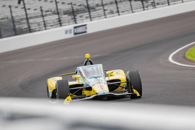 May 15, 2026, Speedway, Indiana, USA: CHRISTIAN RASMUSSEN, driver of the No. 21 Chevrolet for Ed Carpenter Racing, drives out of Turn 1 during Fast Friday of the 110th Indianapolis 500 at Indianapolis Motor Speedway. IndyCar, Indy Car, IRL, USA 2026: Indy 500 Fast Friday Practice  - ZUMAw173 20260515_zsp_w173_009 Copyright: xLukexWelshx