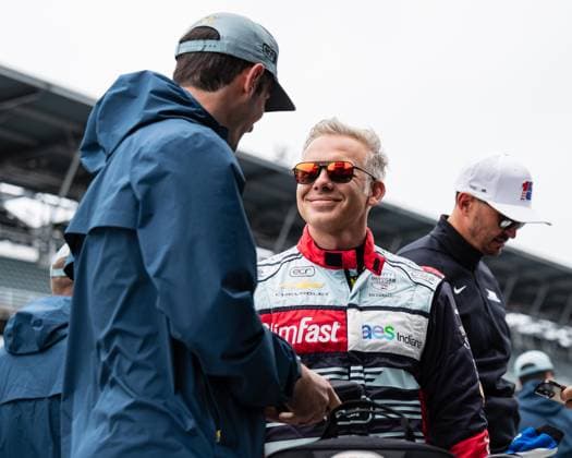 May 15, 2026, Speedway, Indiana, USA: ED CARPENTER, driver of the No. 33 Chevrolet for Ed Carpenter Racing (center) talks to ALEXANDER ROSSI, driver of the No. 20 Chevrolet for Ed Carpenter Racing (left) during Fast Friday of the 110th Indianapolis 500 at Indianapolis Motor Speedway. Speedway USA - ZUMAw173 20260515_zsp_w173_054 Copyright: xLukexWelshx