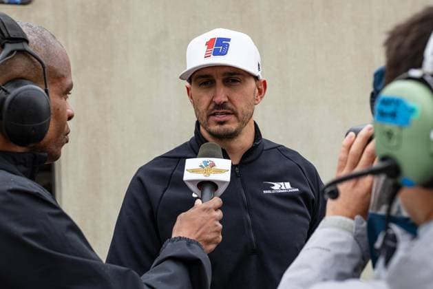 May 15, 2026, Speedway, Indiana, USA: GRAHAM RAHAL, driver of the No. 15 Honda for Rahal Letterman Lanigan Racing, talks to the Indianapolis Motor Speedway media during Fast Friday of the 110th Indianapolis 500 at Indianapolis Motor Speedway. IndyCar, Indy Car, IRL, USA 2026: Indy 500 Fast Friday Practice  - ZUMAw173 20260515_zsp_w173_067 Copyright: xLukexWelshx