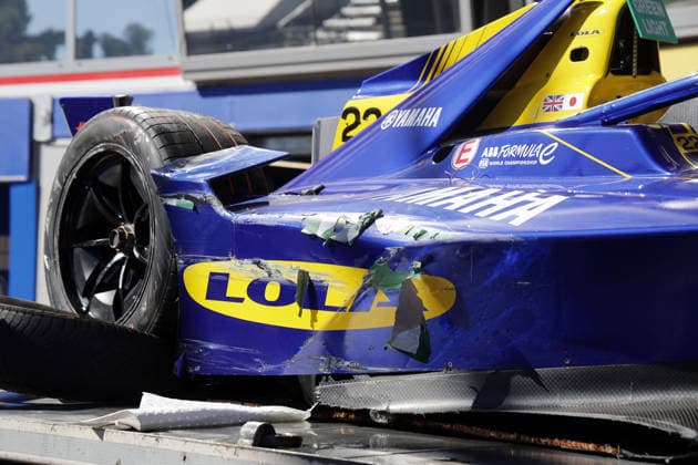 Damaged Lola Yamaha 22 of Zan Maloney on the tow truck in front of the pits after an accident, FIA Formula E World Championship Season 12, Monaco E Prix, MonteCarlo, MC, 16 05 2026,