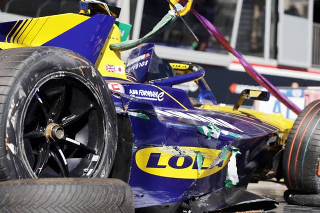 After accident damaged Lola Yamaha 22 of Zan Maloney on the tow truck in front of the pits, FIA Formula E World Championship Season 12, Monaco E Prix, MonteCarlo, MC, 16 05 2026,